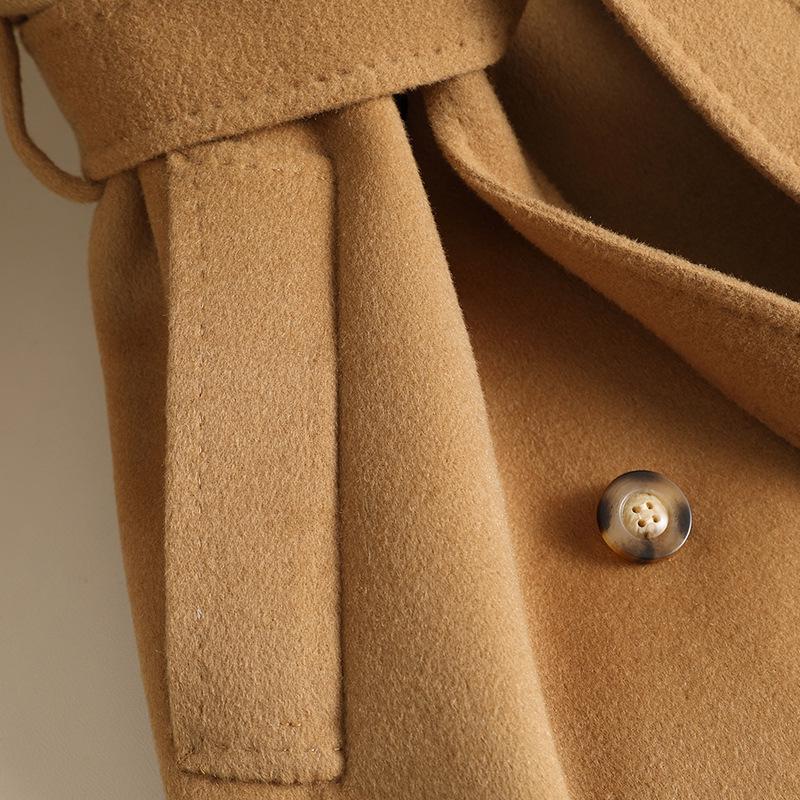 M Familie High-End Wollmantel: Doppelseitig, Überknie, Hepburn-Stil für Damen