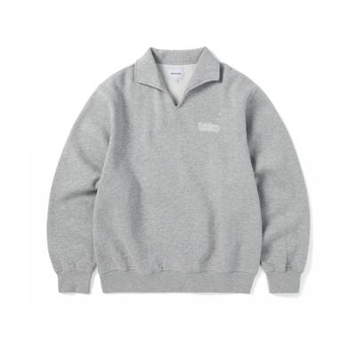 Sweatshirt mit offenem Kragen, meliert Grau