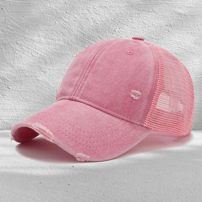 Washed mesh cap soft top light plate holes summer breathable sun protection new casual hollow mesh cap embroidery