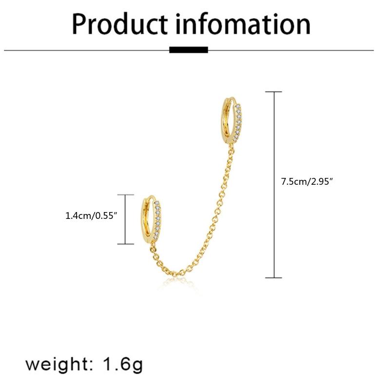 Two Holes Connecting Earrings Piercing Chain Hoop Earrings Huggie Wrap with Chain Dainty Earrings Jewelry for Women Girl