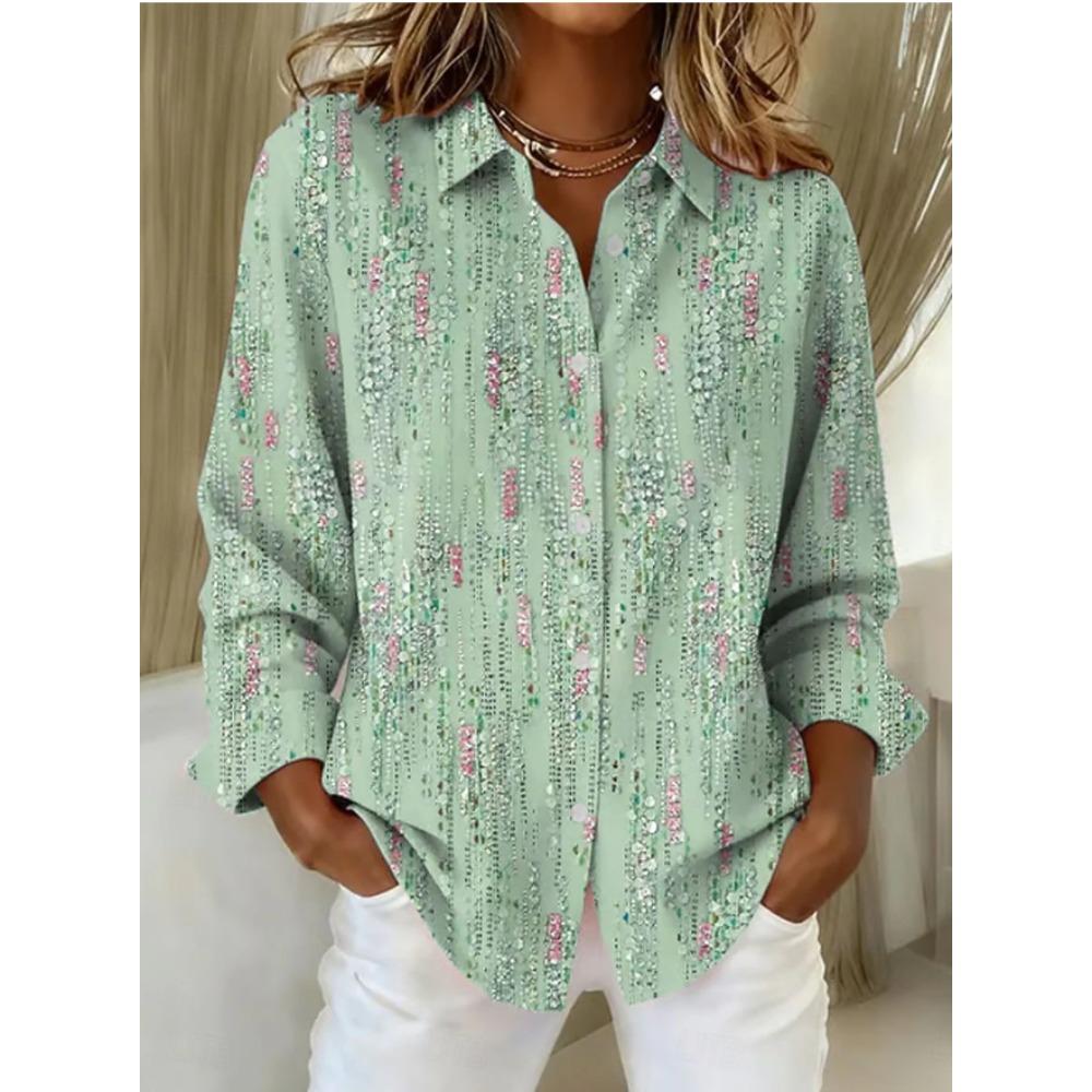 Blumenmuster Damenbluse Frühling Herbst Femme Büro Dame Knopfleiste Umlegekragen Hemden
