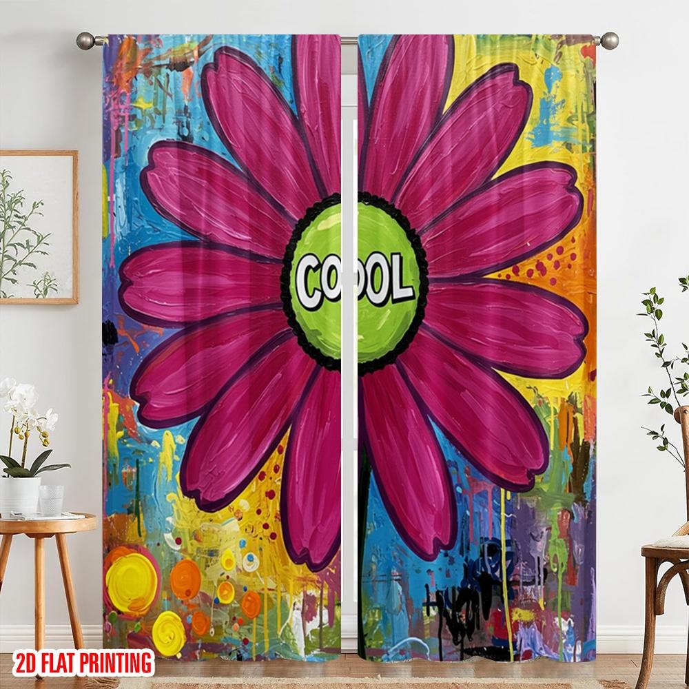 2 Stück 2D Flachdruck Vorhang Blumig Gänseblümchen Blume 100% Polyester Stoff Ohne Strom Saisonal Party- & Feiertagsdeko Verwendung