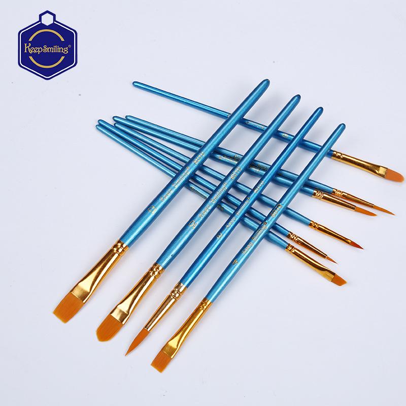 10-Piece Pearlescent Blue Nylon Paint Brush Set for Acrylic, Watercolor, and Gouache