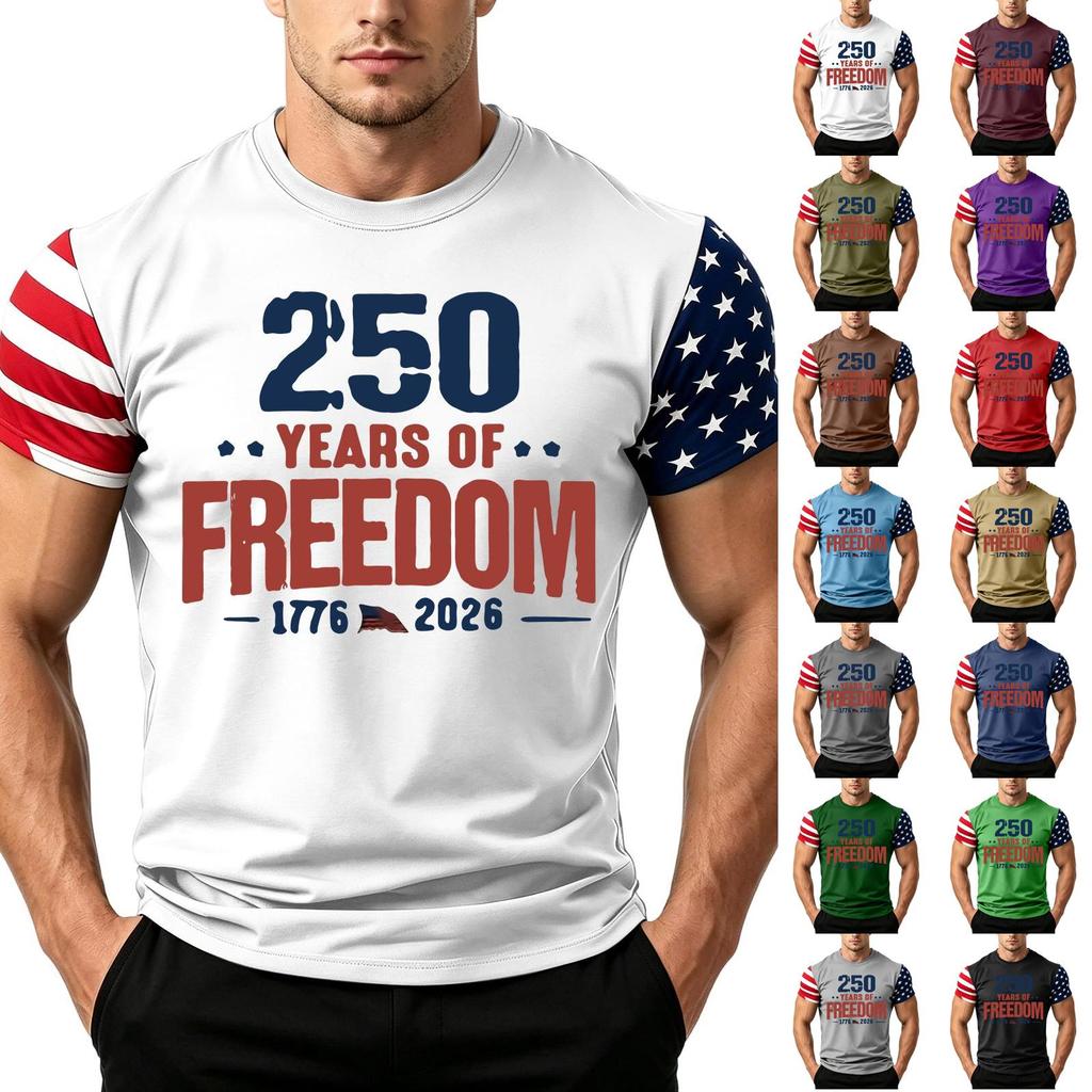 Men's Independence Day Flag Print Short Sleeve T-Shirt, Loose Casual Daily Summer Tops