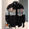 Men Apricot Patchwork Jacket Men Casual Turn Down Collar Outerwear Male Hip Hop Loose Coat Men Vintage Floral Embroidery Jacket