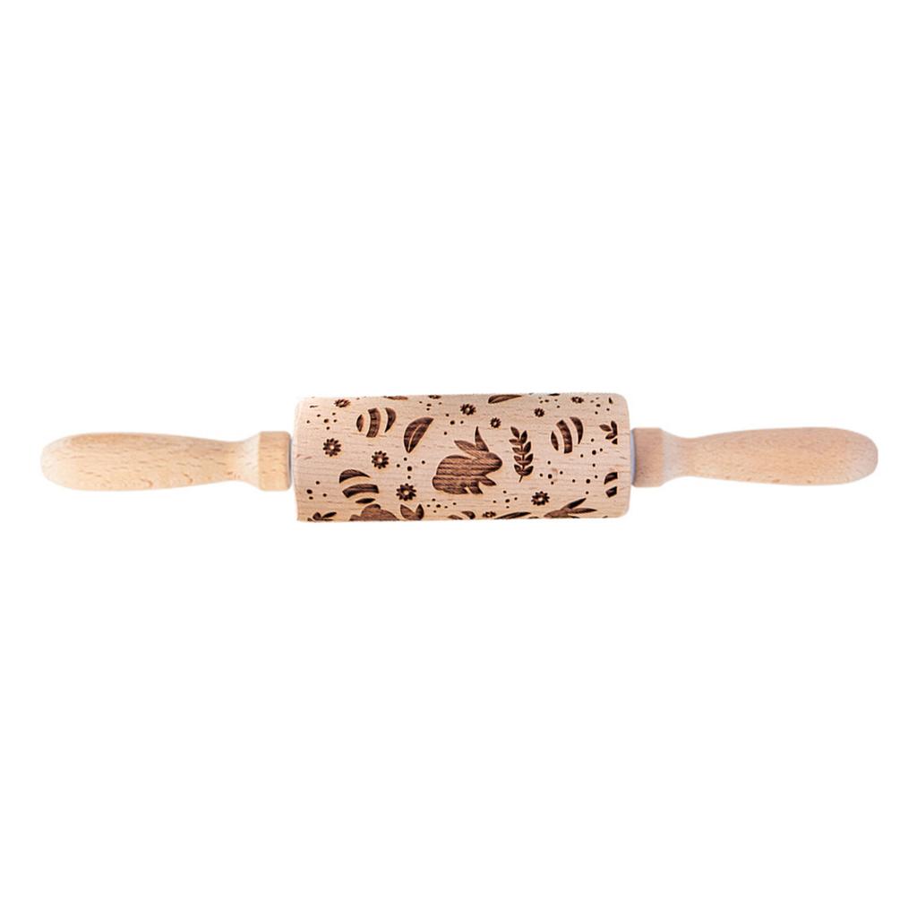 Easter Pattern Rabbit Egg Carrot Chicken Embossing Wood Stamps Rolling Pin Baking Cookie Fondant Cake Textured Roller
