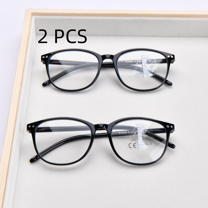 

2PCS Suit Progressive Multifocal Reading Glasses Men Women Anti Blue Light Glasses Vintage Computer Glasses Round Presbyopic Gla +300