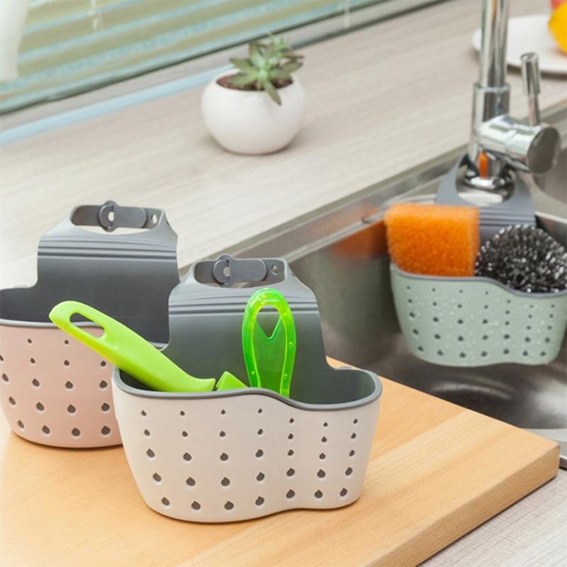 Faucet Hanging Basket Bag with Drain Holes Adjustable Strap Sponge and Cleaning Tool Holder Kitchen Accessories