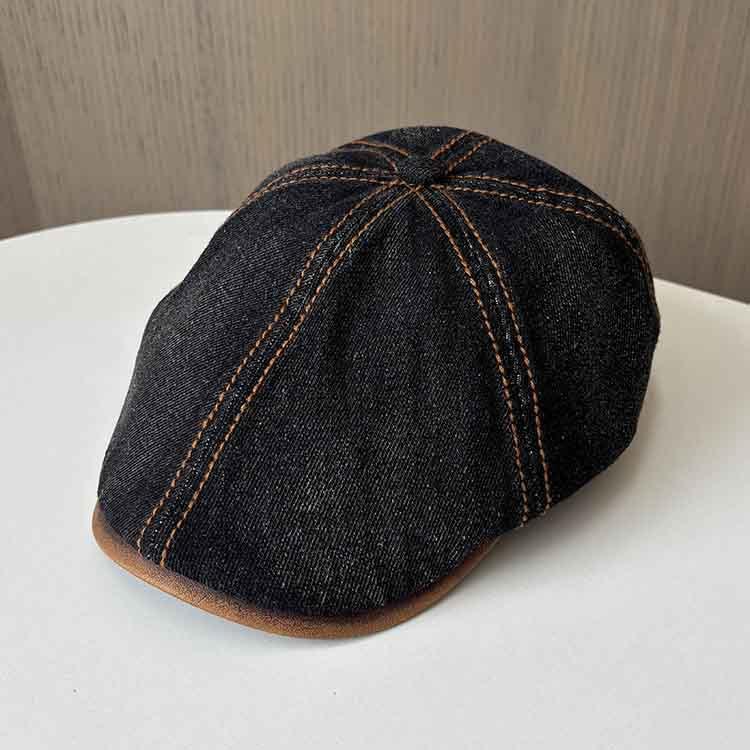 Nouveau lavage et vieux rétro denim patchwork petit bord chapeau octogonal littéraire et loisir chapeau de peintre homme tendance