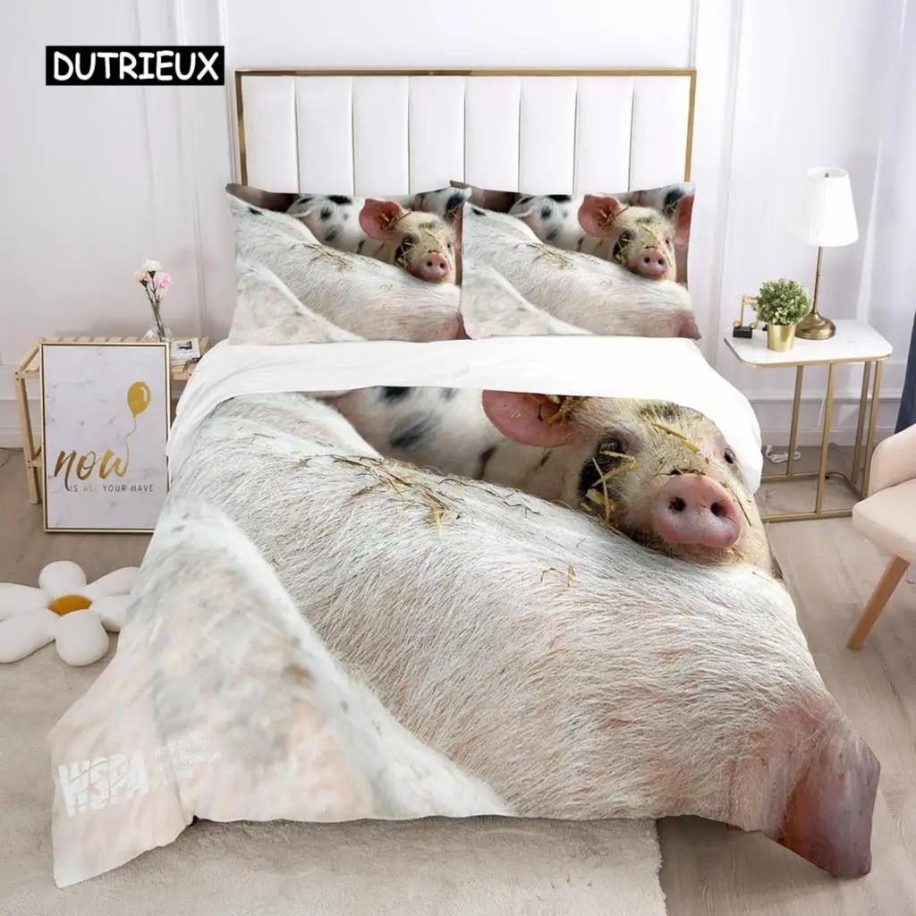 Sada povlečení na peřinu s motivem prasátka z mikrovlákna velikosti Queen, roztomilé prasátko, zvířecí motiv, sada pro dva, farmářská zvířata, 23dílná, povlečení na peřinu pro chlapce a dívky