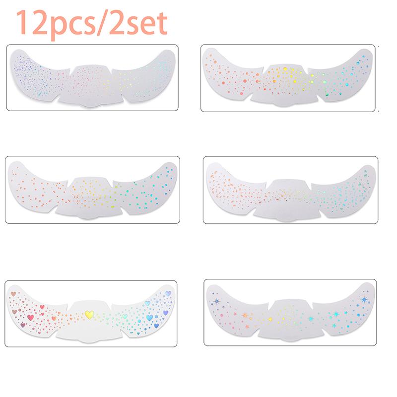 6/12PC Xmas Glitter Tattoo Stickers Halloween Stamping Freckles Makeup Patches Music Festival Face Makeup Temporary Stickers