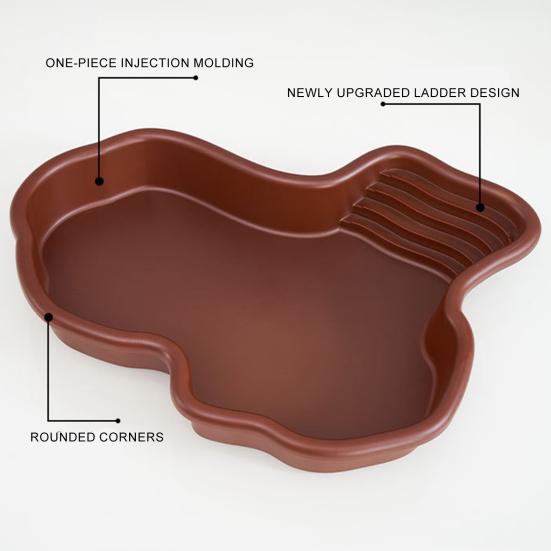 Turtle Water Basin with Anti-slip Ladder Bathing Platform Drainage Hole Tortoise Reptiles Bathtub Habitat Landscaping Water Holder Bowl Dish