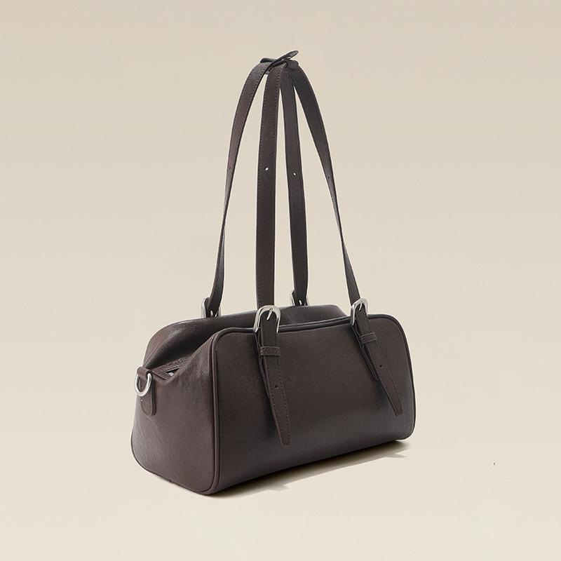Early Spring New 2026 First Layer Cowhide Boston Bowling Bag Genuine Leather Underarm Bag Handbag Shoulder Pillow Bag