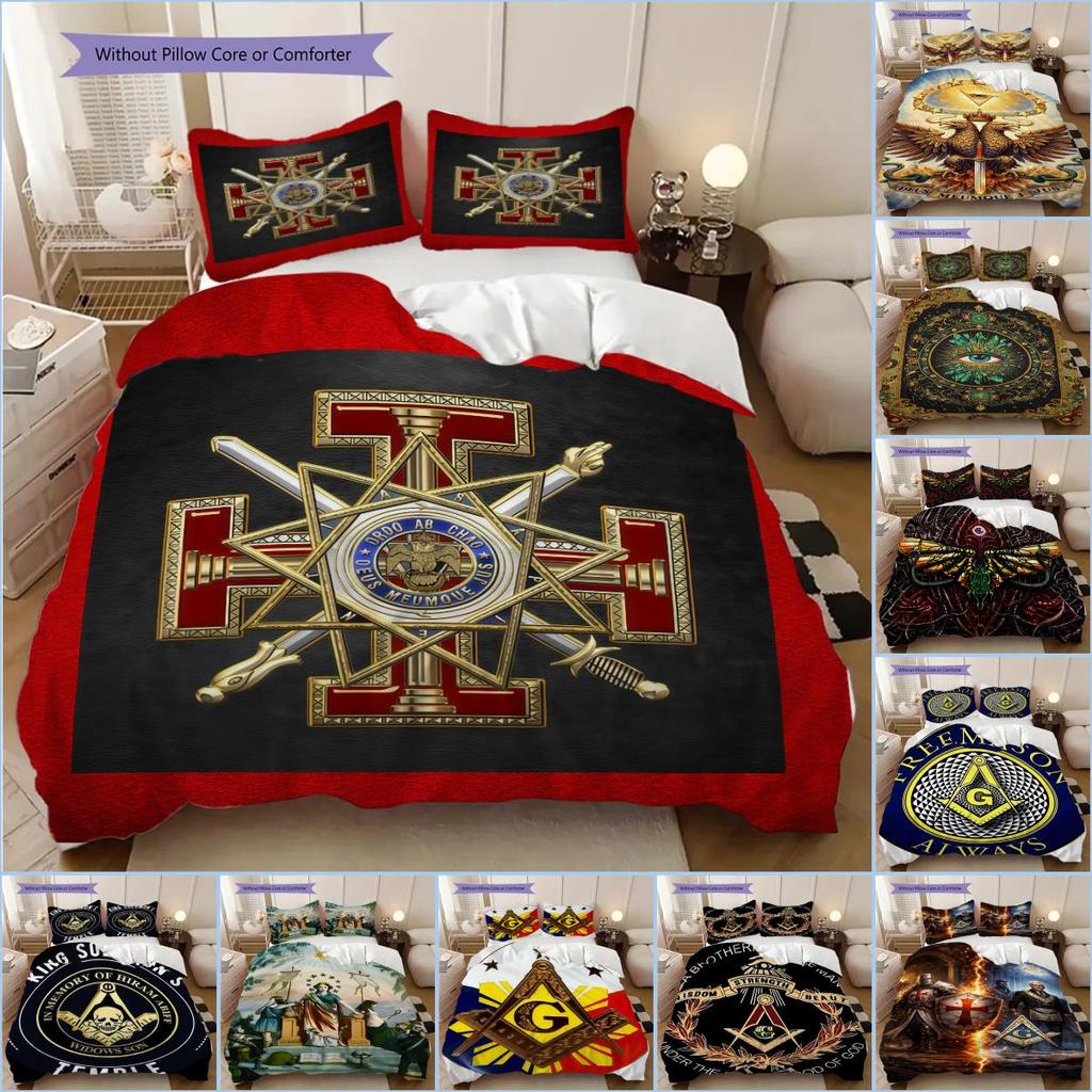 Modern Freemasonry Bedding, Duvet Cover, Pillowcase, Home Decoration, Birthday Gift (1 * Duvet Cover+2 * Pillowcase, Coreless)