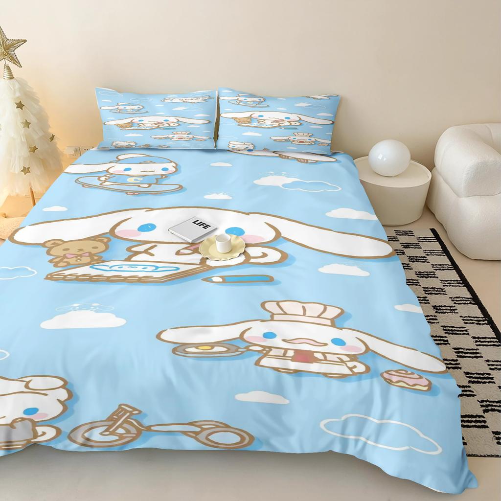 MINISO Modern Print Duvet Cover Set Sanrio Children Grade A Printed Queen Size Home Cinnamoroll Mattress Bedding 3 Piece