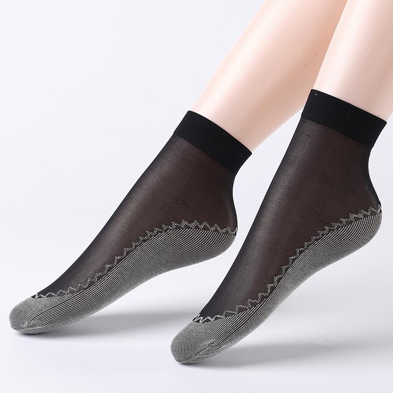 Women Nylon Elastic Short Ankle Sexy Stockings Silk Short Socks Summer Invisible Anti-hook Solid Color Cotton Bottom Silk Sock