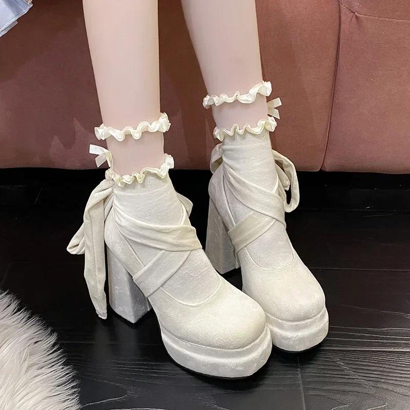 Women Shoes Fashion Mary Janes Shoes High Heel Platform Shoes Luxury Suede Leather Pumps Elegant Lolita Shoe Party Dresses Shoe