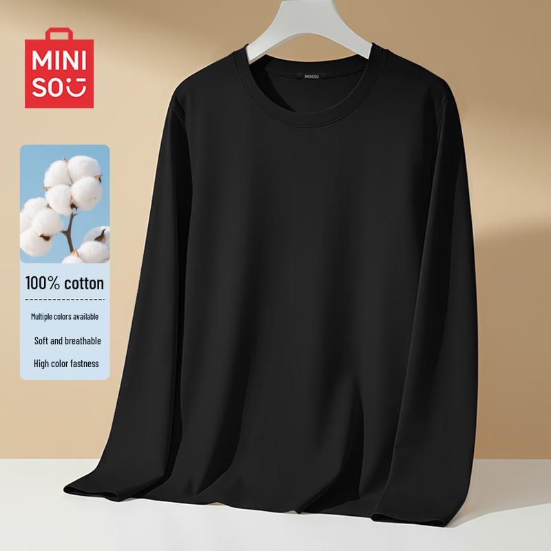 

MINISO Men s Round Neck Long Sleeve Pure Cotton Casual T-Shirt M