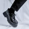 FashionMen Leather shoes outdoor fashion Platform Oxfords Slip on Thick Tottom Derby Shoes Casual Mens round Toe Formal Dress Shoes men