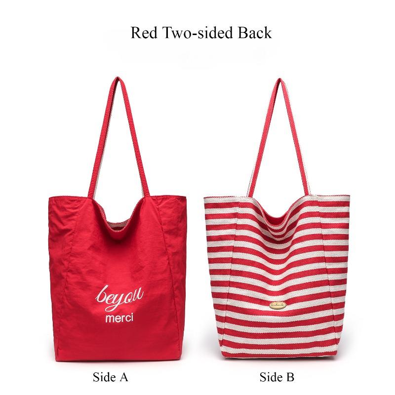 Fashion Striped Double-Sided Use Canvas Women's Shoulder Bags Casual High Capacity Ladies Handbags Summer New Beach Travel Slack Lazy Large Tote Bag