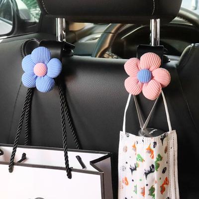 2PCS Cute Cartoon Flower Car Seat Back Hooks Storage Vehicle Headrest Organizer Hanger for Groceries Bag Handbag Auto Decor