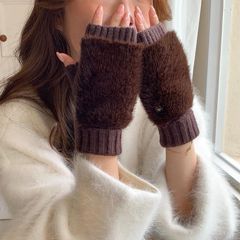 Warm Knitted Gloves Soft Plush Gloves Fashionable Half-Finger Gloves Women
