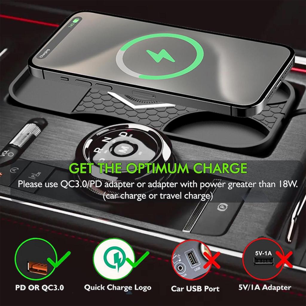 Wireless Car Charger Cordless Charging Pad Anti-Slip Phone Charger Non Slip Base Portable for Pickups Trucks Scooters Sedans