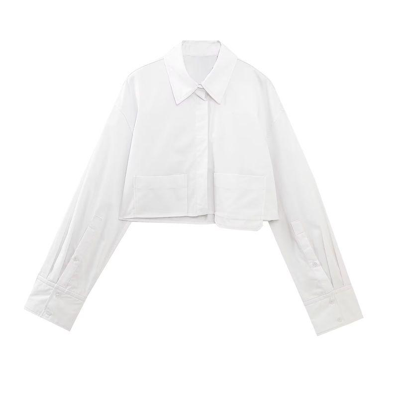 

Kaslead Fashion Wind Lapel Short High-Waist Blouse White XS