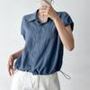 New Arrivals Open Run Women Oversized String Detail Short Sleeve Polo Shirt