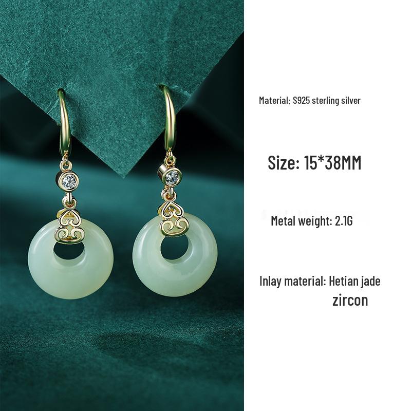 National Trend Hetian Jade Gourd Bracelet with S925 Sterling Silver Chinese Peace Blessing, Ancient Style Red Rope Jewelry