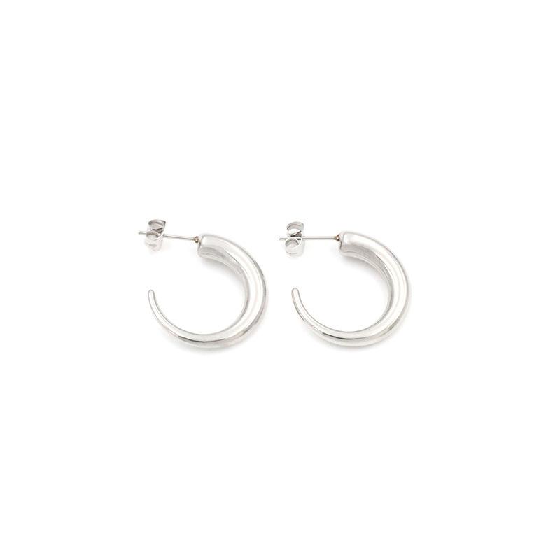 Cold Wind Titanium Steel C-Shaped Women'S Stud Earrings Niche Personality Simple Horn Hollow Jewelry Earrings