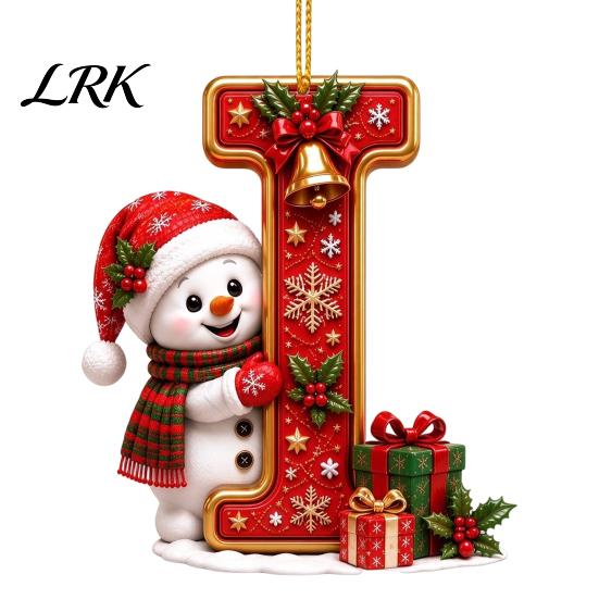 Decorative Gift Tags Cute Snowman Letter Christmas Ornament, 2D Flat Personalized A-Z Alphabet Tree Ornaments Acrylic Hanging Pendant for Xmas