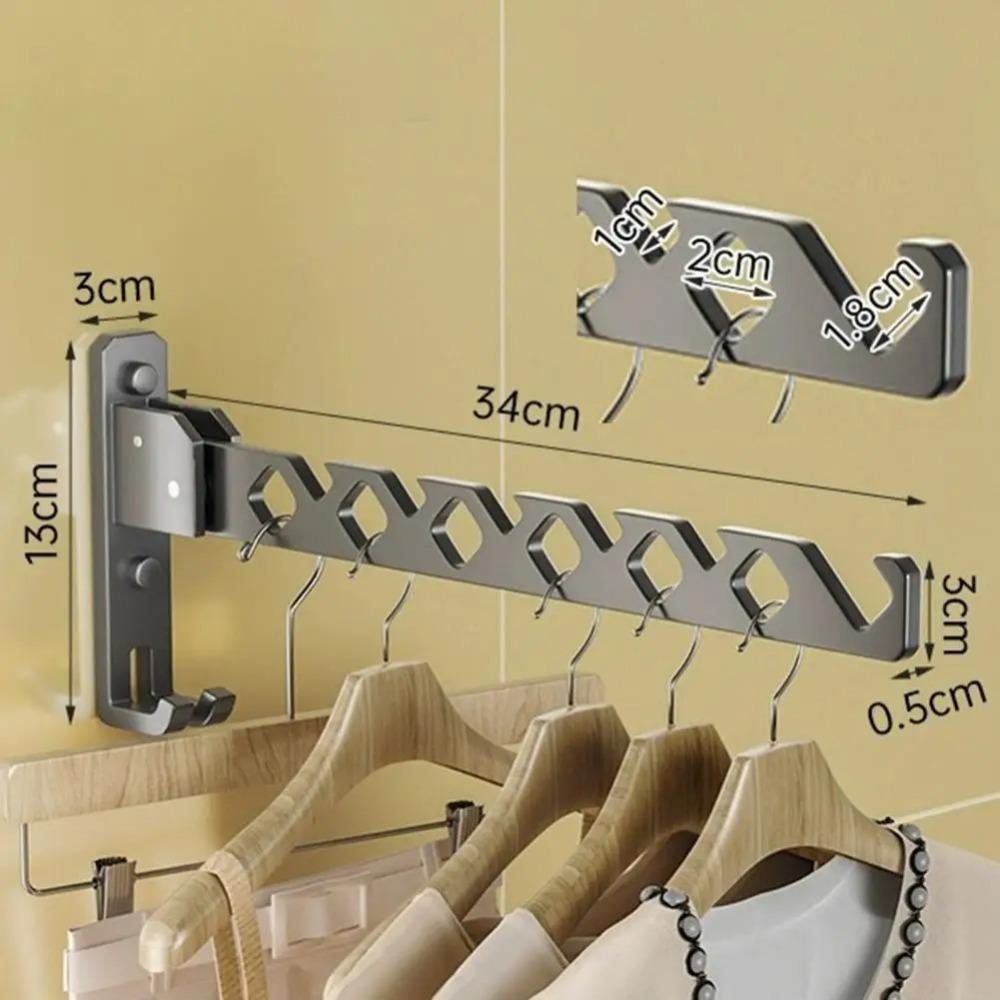 Foldable Clothes Drying Rack Single Lever Indoor Clothes Drying Pole Wall-mounted Hanger Holder