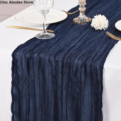 Table Covering Elegant Crepe Table Runners Soft Washable Pleated Tablecloth 180/300/400CM Polyester Table Flag Bridal Shower