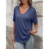 2026 Spring/Summer New Solid Color V-Neck Drawstring Hooded T-Shirt for Women Casual Short Sleeve