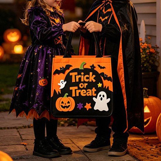Ghost And Bat Candy Bag Halloween Trick or Treat Bag, Felt Goodie with Pumpkin Patches, Tote Large for Kids, Party Favor, Haunted House Decor Stiff
