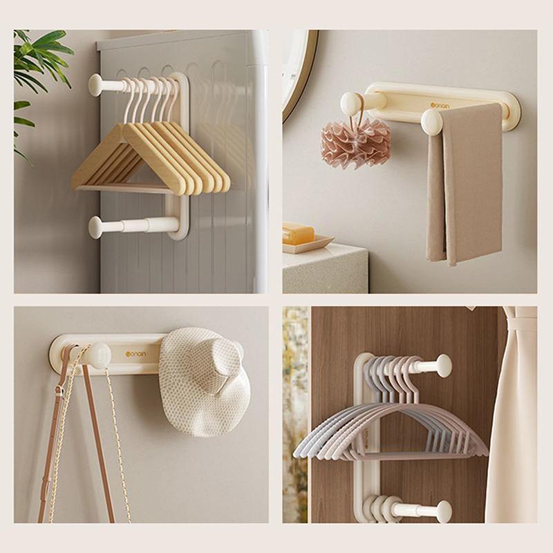 Adjustable Non-Perforated Wall Mounted Clothes Hanger Storage Rack - Multifunctional Hooks Space Saving Organizer For Wardrobe