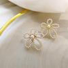 Exaggerated Pearl Hollow Flower Stud Earrings - Simple & Sweet Small Floral Ear Ornaments