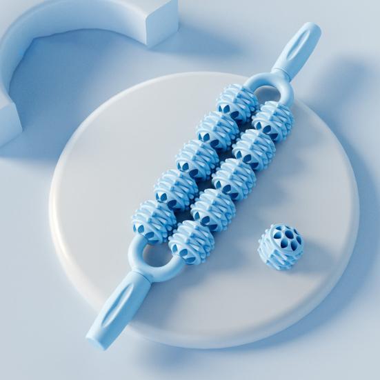 Double Row Massage Stick with Roller Muscle Sore Pain Relief Deep Tissue Relaxation Physical Therapy Leg Arm Belly Back Full Body Roller Massager