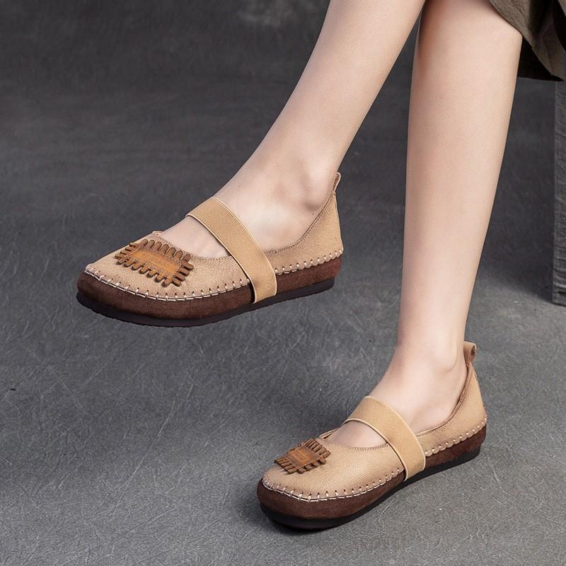 Fashion GKTINOO Spring Ladies Genuine Leather Handmade Shoes Women Hook &Loop Flat Shoes Women 2024 Autumn Soft Loafers Flats