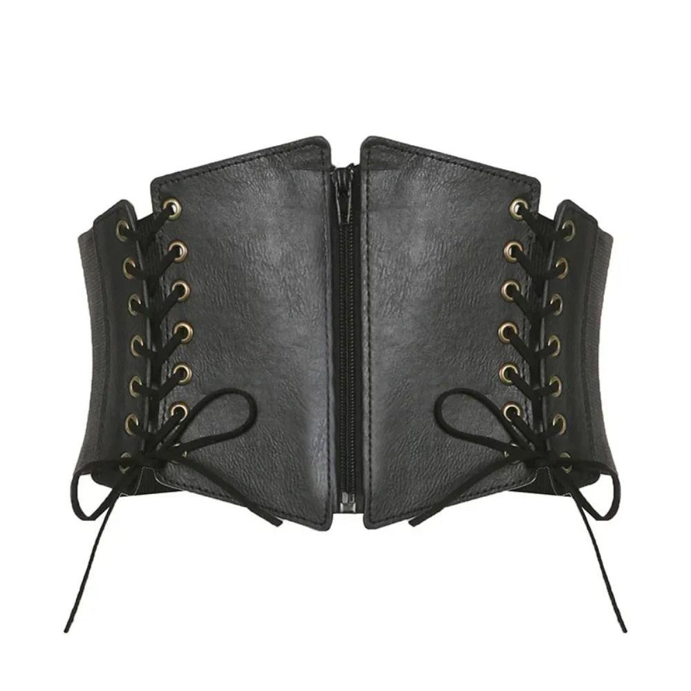 High Waist Female Waistband PU Leather Wide Waist Belt Zipper Cummerbunds Clothing Accessories