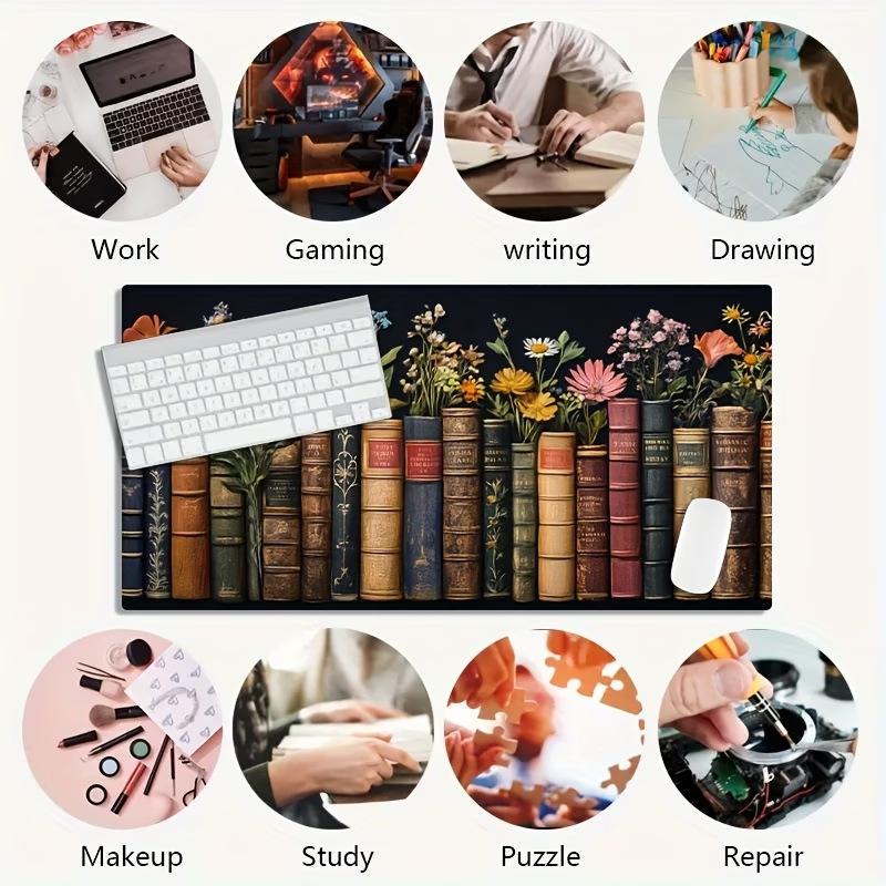 Pastel Pink Floral Mouse Pad Anti-Fray Edges Hand Drawn Flower Non-Slip Desk Mat for Home Office Work Use