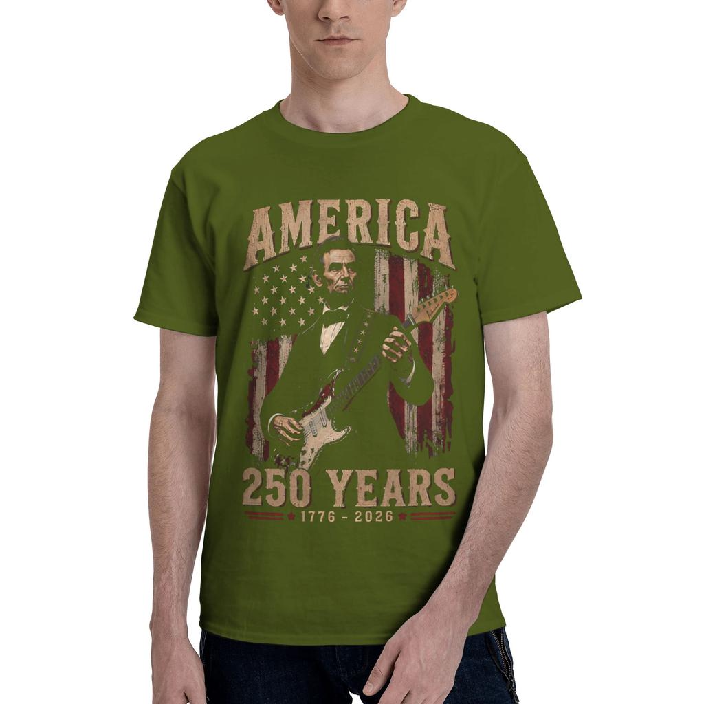 Abraham Lincolns Playing Guitar T Shirts Unisex Short Sleeve 4th July 250th Anniversary Tshirts Streetwear Tee Tops Pure Cotton