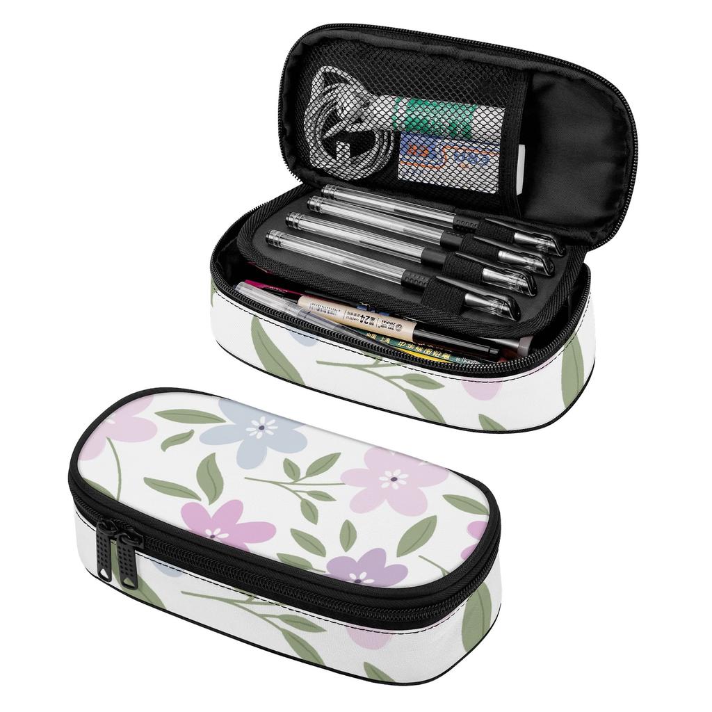 Pencil Bag Lightweight 300D Polyester Secure Zipper Closure with Mesh Pocket Removable Divider and Pen Slots for Classroom Use