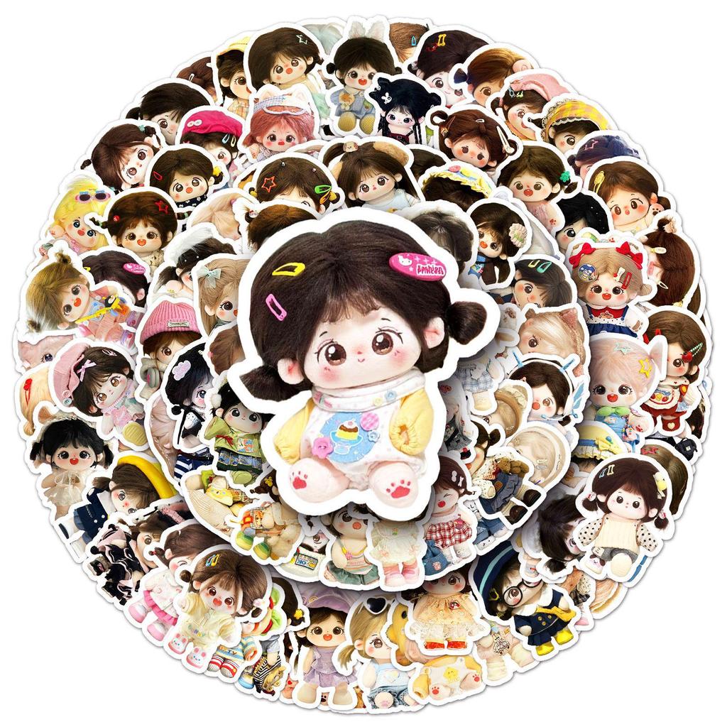 100 Cute Cartoon Cotton Doll Stickers, Waterproof & HD, for DIY Phones & Water Cups