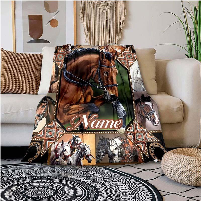 Horse Customize Your Name Blanket Used For Chair Office Sofa Bed Camping Soft And Warm Giving Friends And Relatives Birthday Graduation Gift