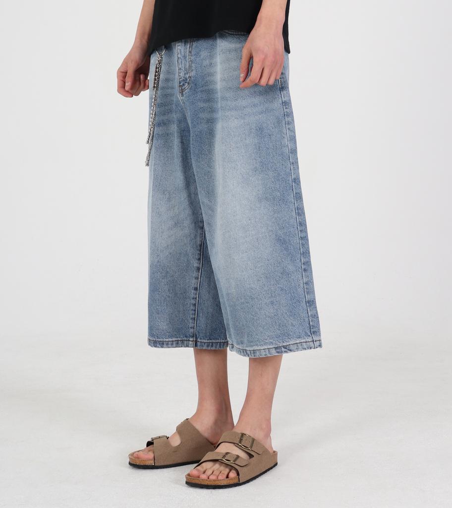 Beoteunseoul Catbrush Vintage Bermuda Denim Pants (Sky Blue)