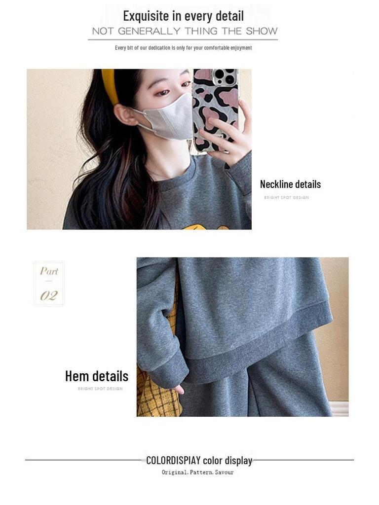 Maternity 2025 Spring/Autumn Outdoor Fashion Dark Grey Sweatshirt & Trousers Set