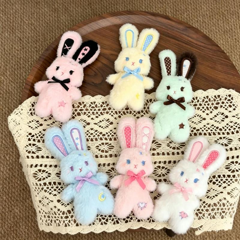 Cute Soft Fluffy Plush Rabbit Keychain With Lovely Bow Decor For Backpack Charms Girls Birthday Gifts