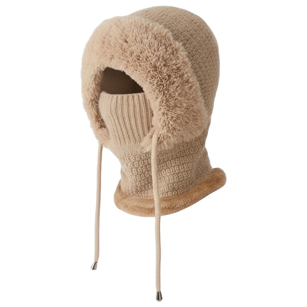 Women Fleece Lined Knit Hat Set with Scarf and Mask Women 3 in 1 Windproof Beanie Hat Hooded Skull Cap Cold Weather Protection